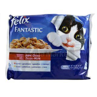 Felix Fantastic Hrana Umeda pentru Pisici Adulte cu Carne de Pui si Vita 